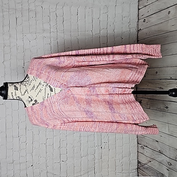 Lane Bryant Pink Button-Front Spacedye Cardigan - Picture 3 of 10